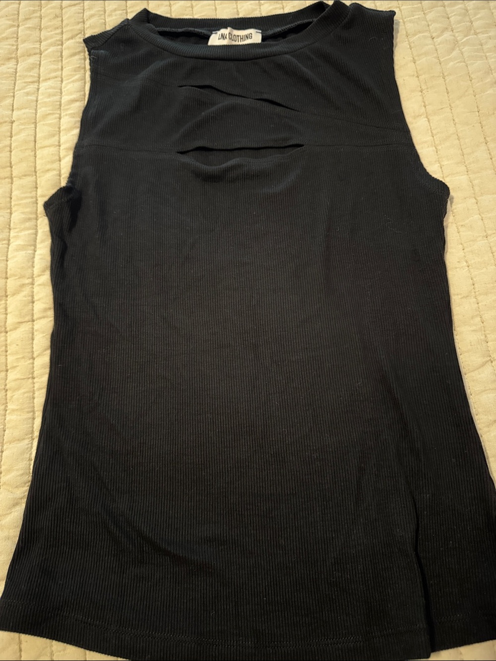 LNA Black Ribbed Cutout Sleeveless Top